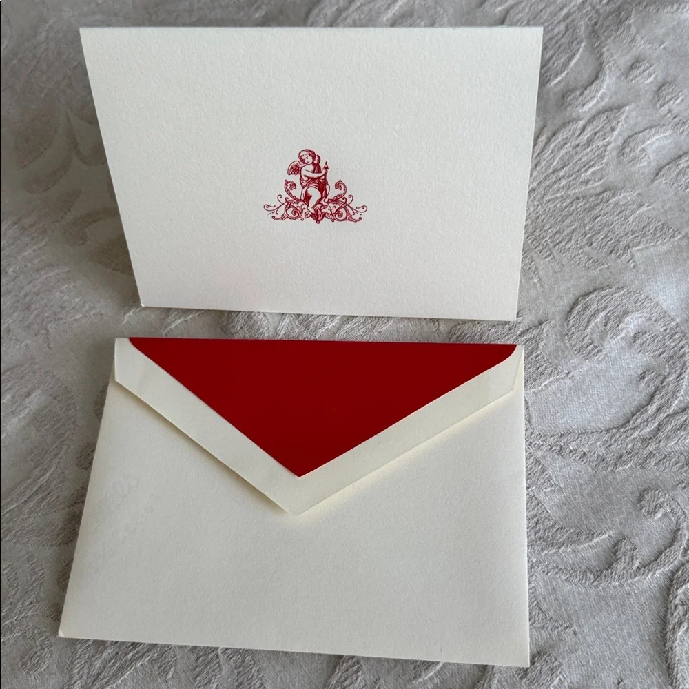 10 Exquisite Engraved Crane's Foldover Valentine's Day Cards - New w/o Box